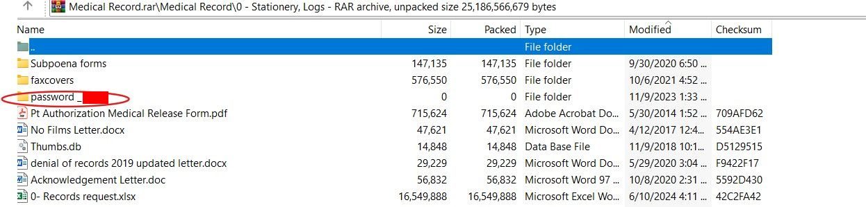 A listing of folders and files showed a folder called "Password_****" where the actual password was shown.