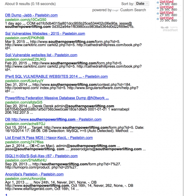 Results of search for southernpowerlifting.com on Pastebin (DataBreaches.net)