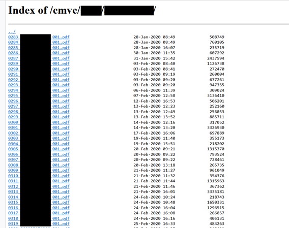 Screenshot of directory showing some of CMVC's leaked files. 