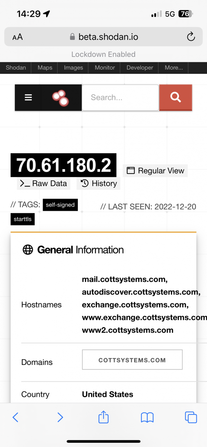 General Info on Cott Systems from Shodan