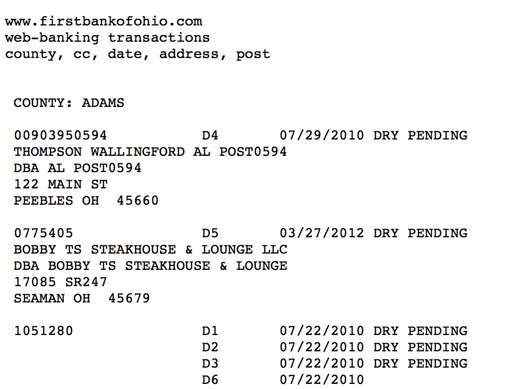 Web-banking transactions, First Bank of Ohio 