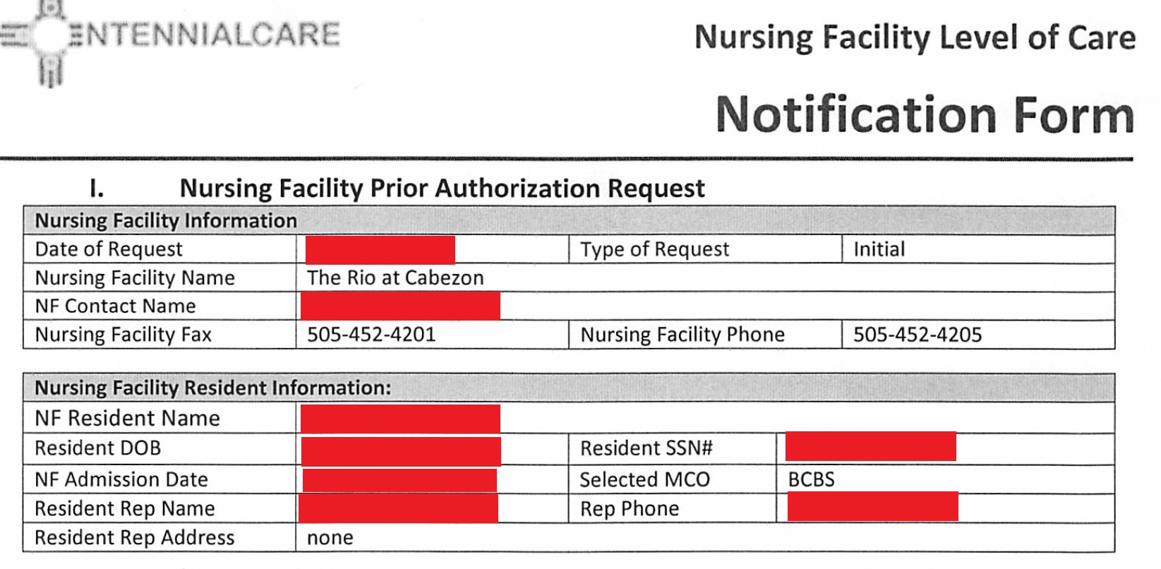 Nursing Facillity Level of Care Form