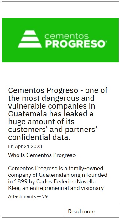 Cementos Progreso listing on BlackCat describes the family-owned business as "one of the most dangerous and vulnerable companies in Guatemala." 