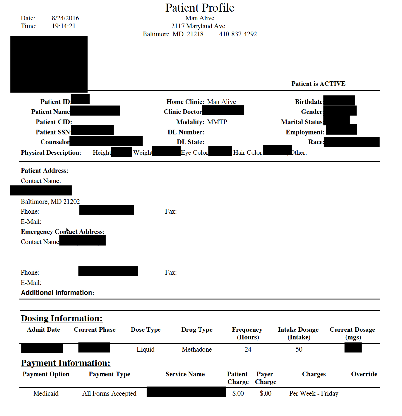 Patient Profile, redacted by DataBreaches.net 