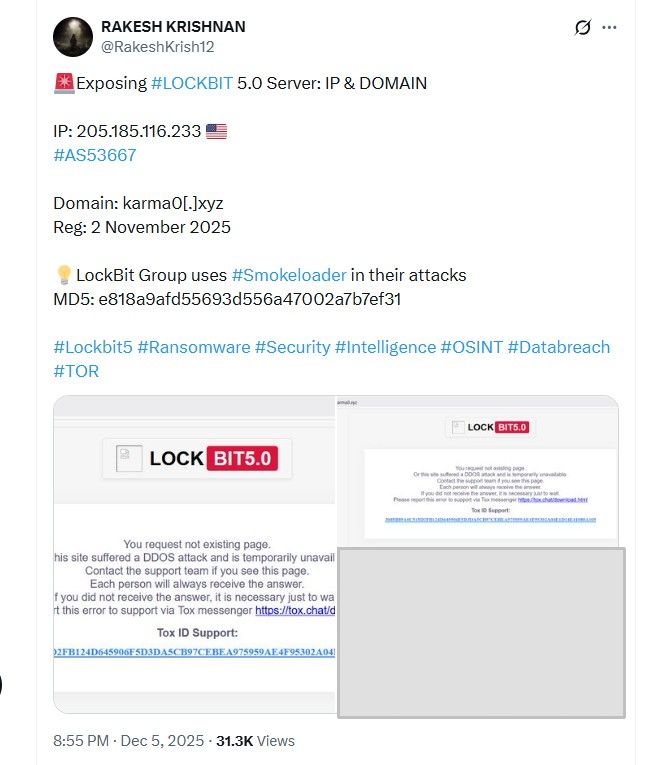 Screenshot of post on X.com reveals details of LockBit 5.0. Victim listings masked by DataBreaches.net