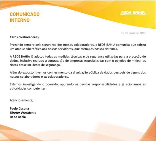 Rede Bahia Memo to Employees