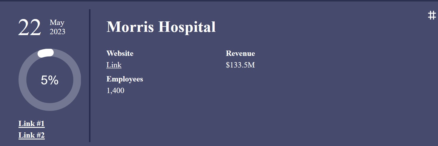 Royal listing for Morris Hospital on May 22 indicates that they have leaked 5% of files exfiltrated.