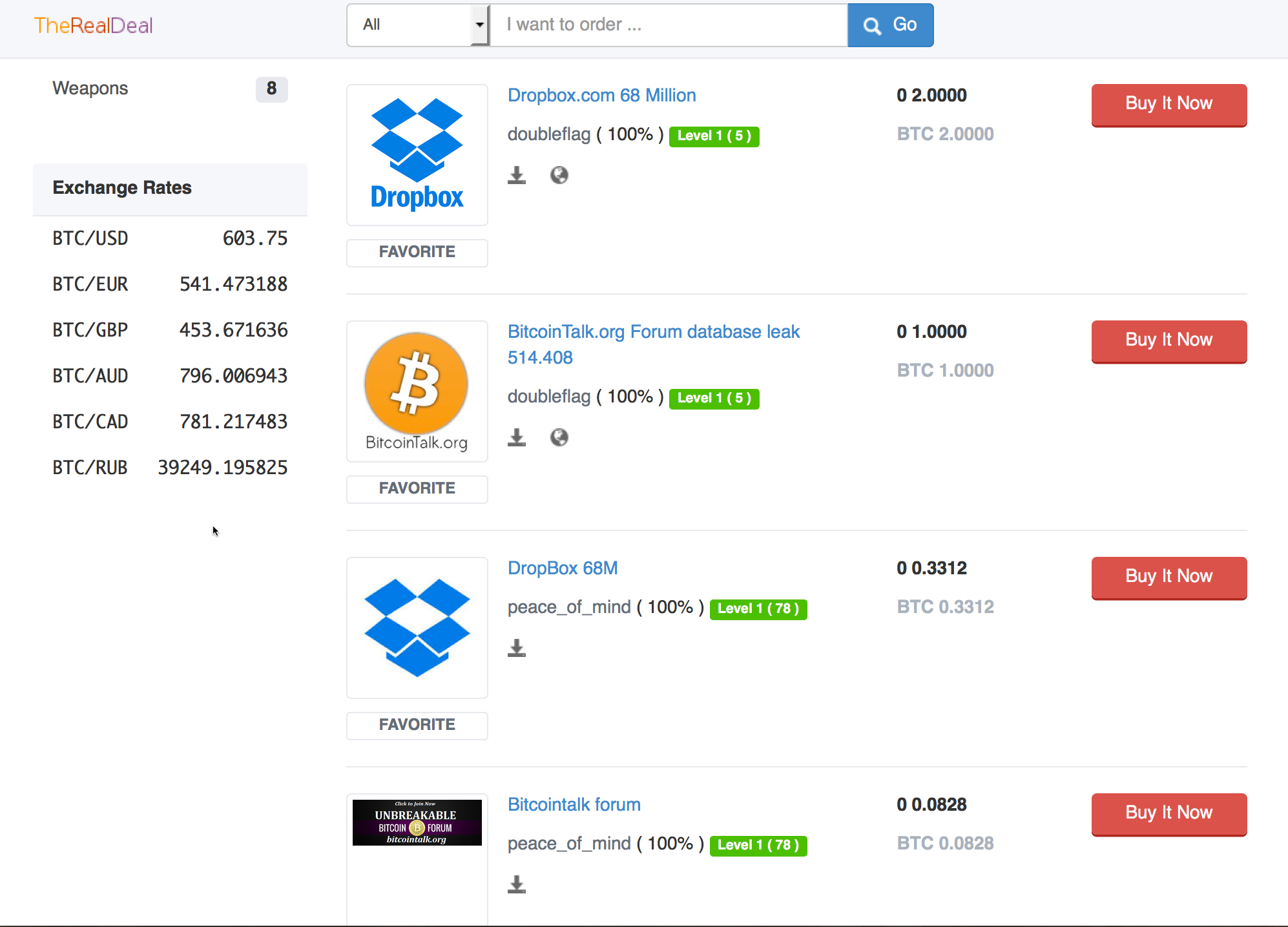 Dropbox and BitcoinTalk forum databases offered for sale .