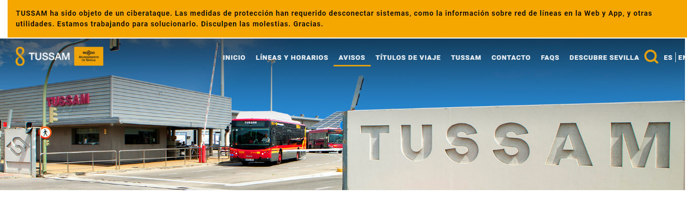 A notice on Tussam's website informs people of the cyberattack.