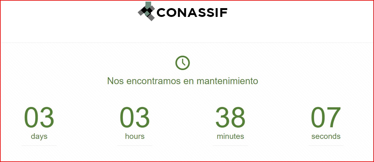 CONASSIF website shows a countdown clock until they will not longer be "under maintenance." 