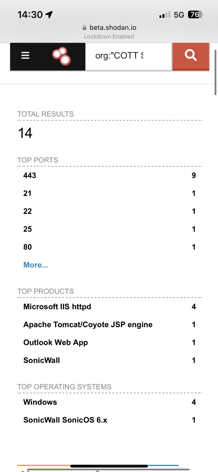 Cott Systems search results on Shodan