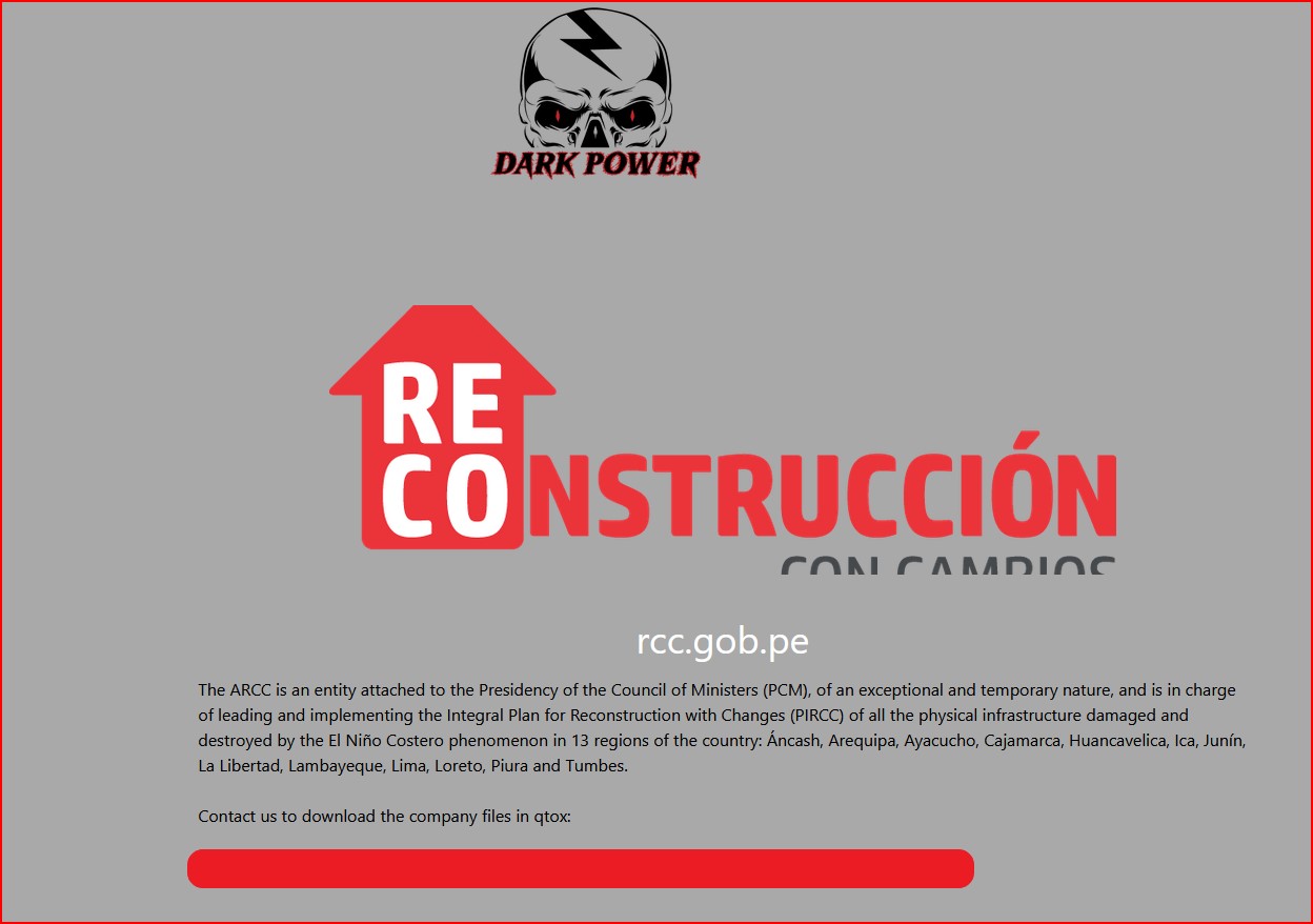 Dark Power leak site lists Peruvian reconstruction agency. 