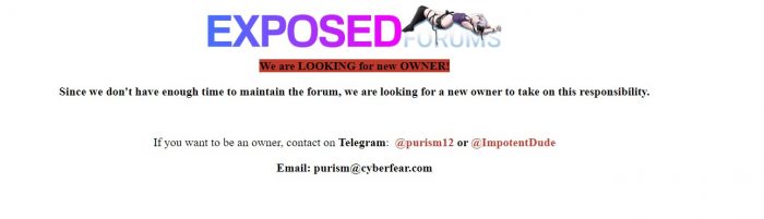 We are LOOKING for new OWNER! Since we don't have enough time to maintain the forum, we are looking for a new owner to take on this responsibility. If you want to be an owner, contact on Telegram: @purism12 or @ImpotentDude Email: purism@cyberfear.com