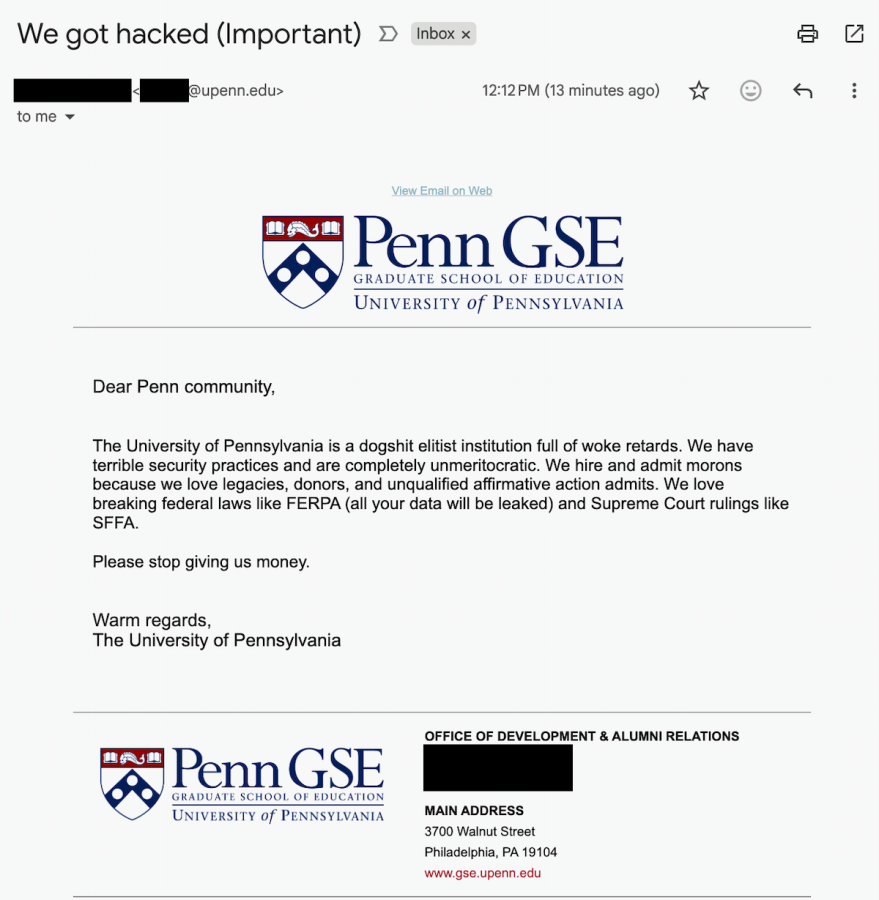 University of Pennsylvania says it wasn't hacked after a vulgar email was sent to campus community - DataBreaches.Net