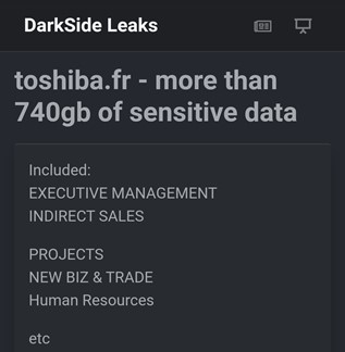 Toshiba Hacked by DarkSide